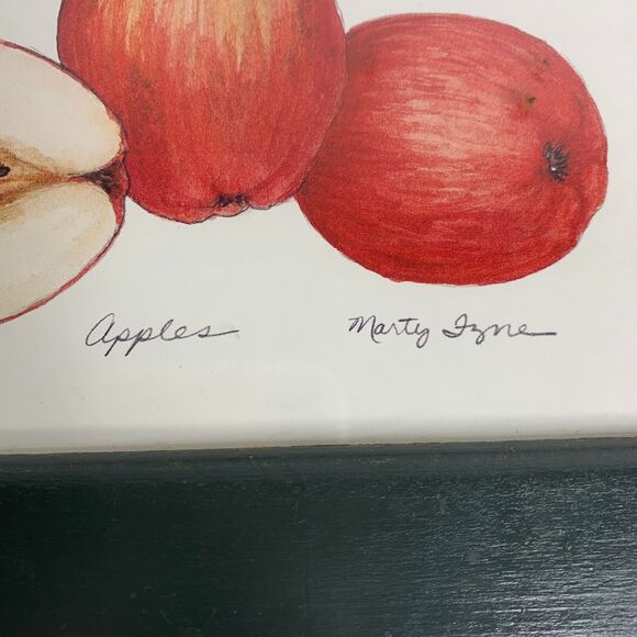 Farmhouse Framed Art Print Trio Of Apples Appears Original Artist Signed - Picture 3 of 7